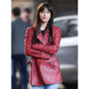 Dakota Johnson Maroon Leather Jacket
