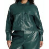 Shye Green Cropped Leather Jacket For Women