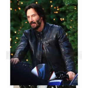 Keanu Reeves Black Leather Cafe Racer Jacket For Men
