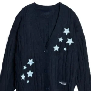 blue cardigan