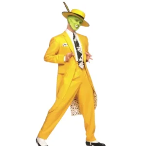person with green maskl wearing a yellow suit
