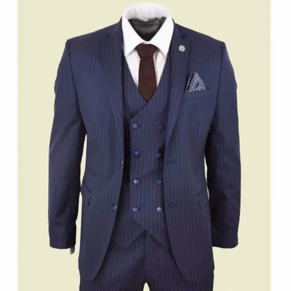Navy Blue Pinstripe 3 Piece Suit