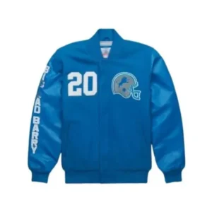 blue varsity jacket