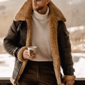 Men’s Brown Sheepskin Aviator Jacket