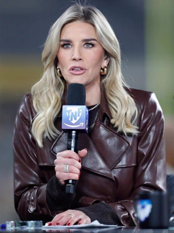 NFL Charissa Thompson Brown Leather Coat - Image 2