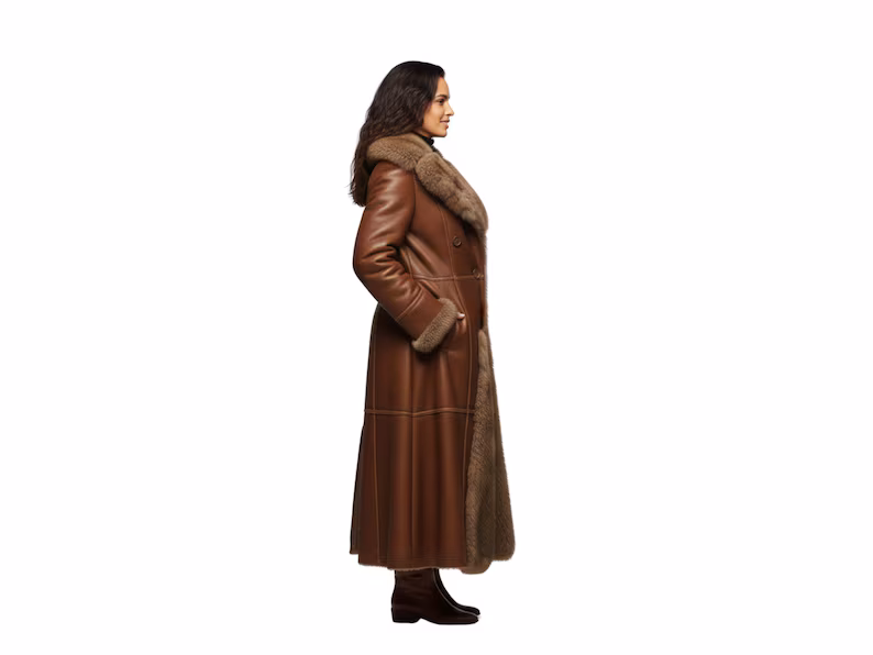 Bane Brown Real Leather Shearling Coat - Image 4