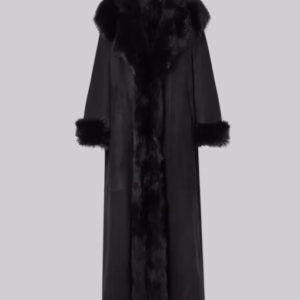 Selena Gomez Black Leather Fur Coat