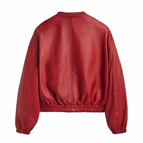 Women’s Red Premium Leather Bomber - Image 2