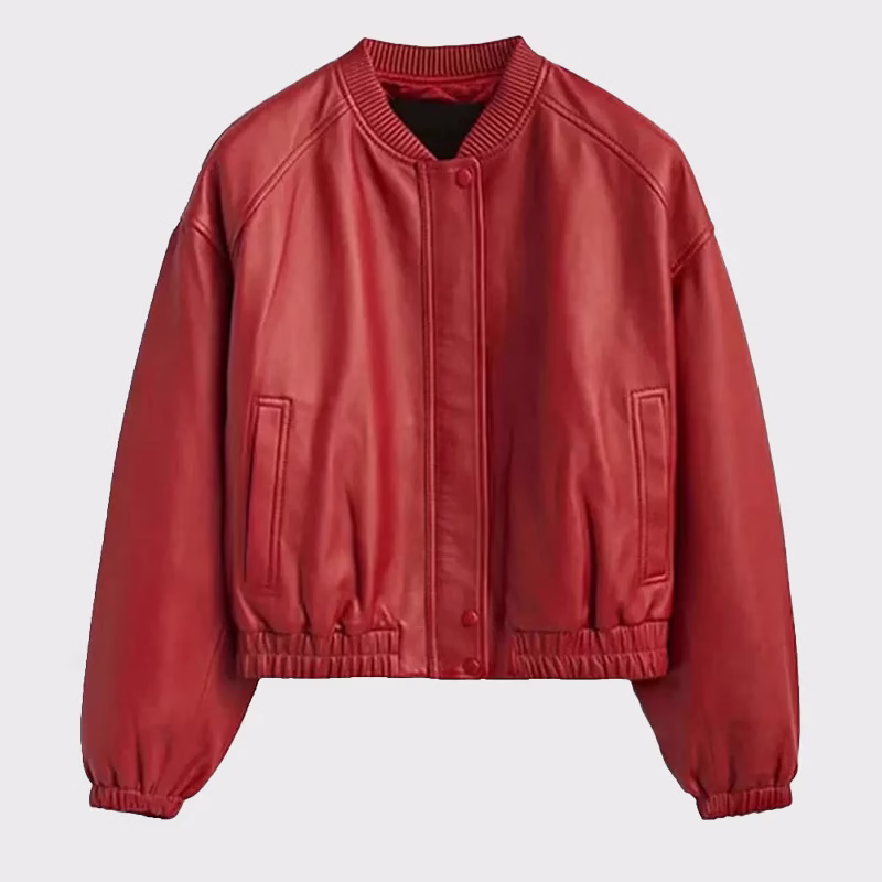 Women’s Red Premium Leather Bomber